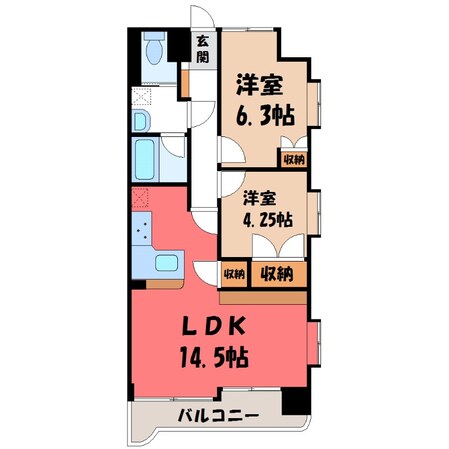 宇都宮駅 徒歩9分 3階の物件間取画像